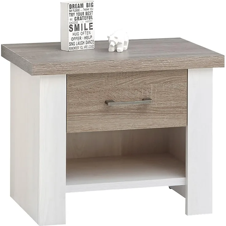 Nachtkommode >Lebbie< in Pinie Weiß Nachbildung - 60x49x42cm (BxHxT)