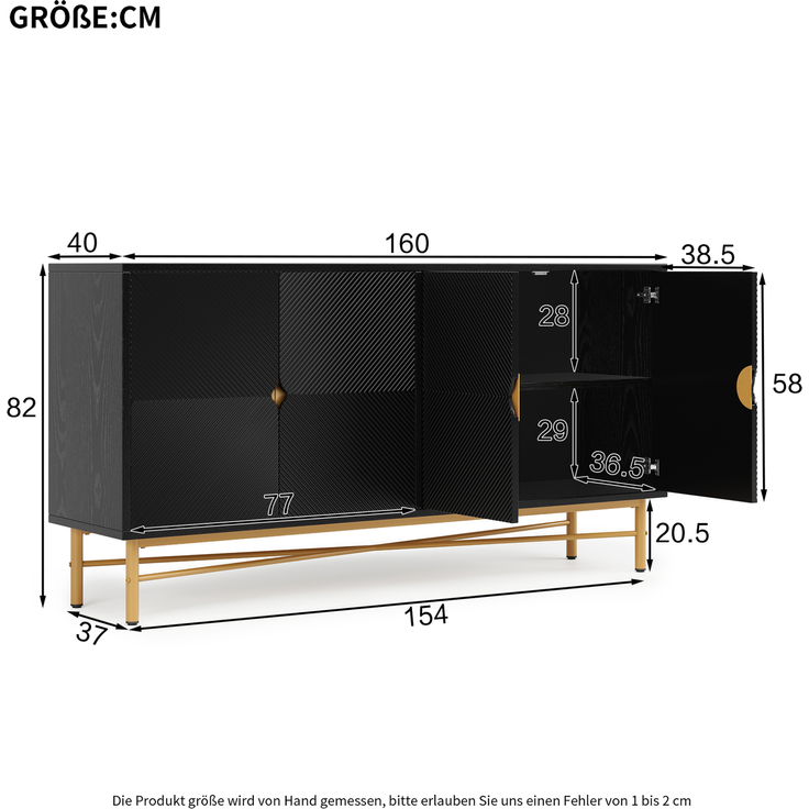 DESVIAE Sideboard mit 4 Türen und Soft-Close 160x82x40 cm aus MDF und Spanplatte Schwarz – Bild 10