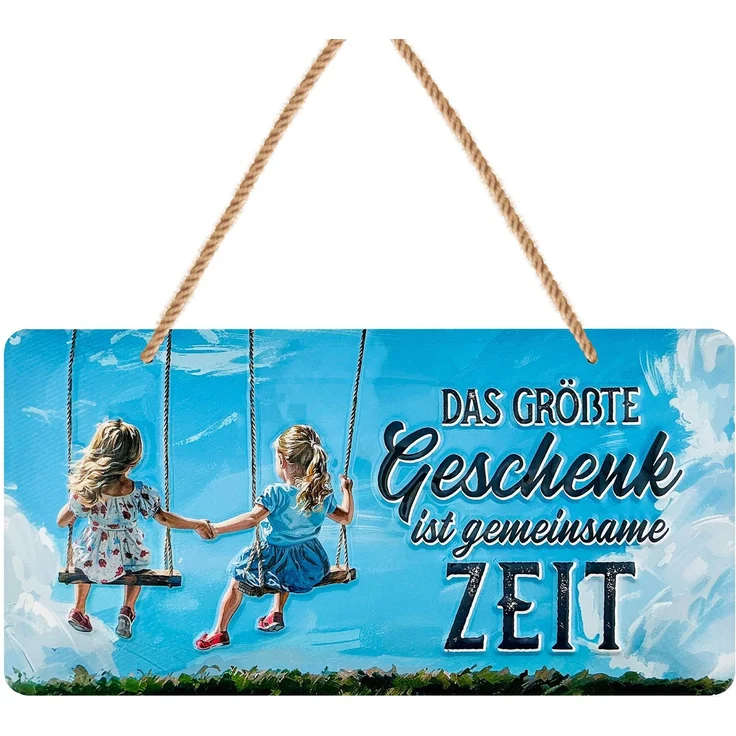 LANOLU Blechschild Größte Geschenk: Zeit - 16x32cm – Metall – Blau – 16118 – Bild 1