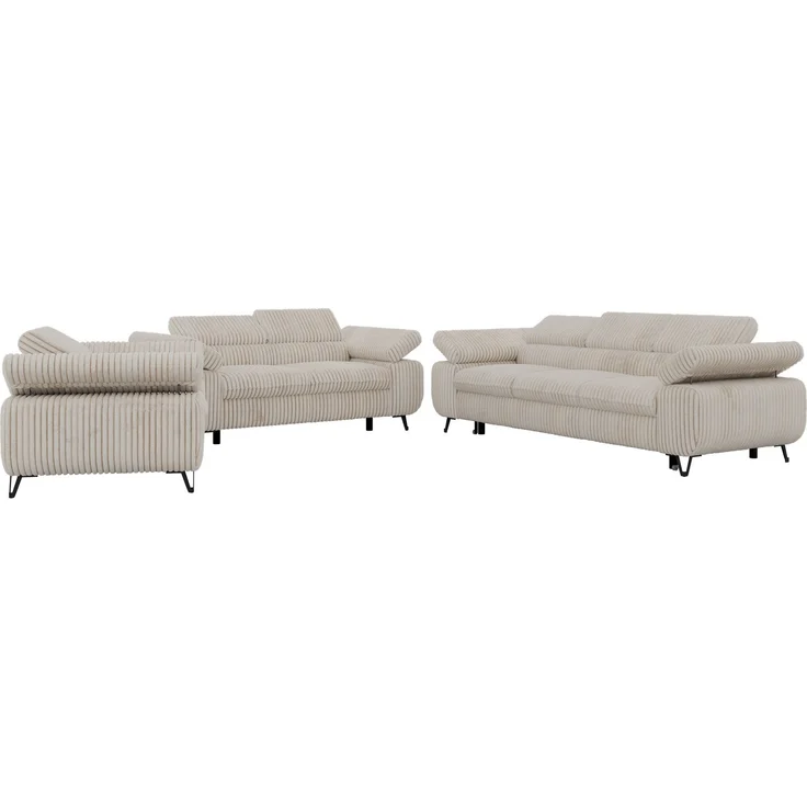 Sofagarnitur PETER 1-2-3 mit Schlaffunktion, verstellbare Kopfstützen, verstellbare Armlehnen, freistehend, Wellenfederung, Polstermöbel-Set, 3-teilig, Couchgarnitur - Beige Cord – Bild 9