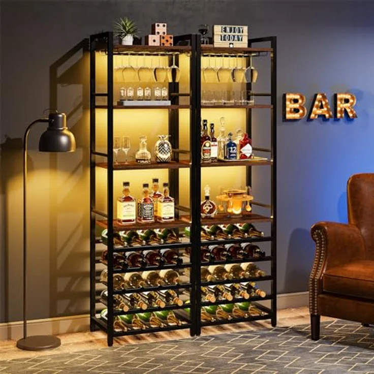 LITTLE TREE Weinregal aus Metall für 7-30 Flaschen, Wein, Flaschenregal, Kellerregal, Regale, freistehendes Weinständer für Küche, Bar, Schwarz und braun – Bild 5