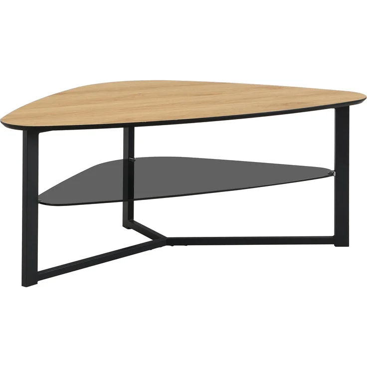 FINEBUY Couchtisch FB111830 Wohnzimmertisch Nierenförmig Eiche Optik Glas Ablage 110 cm (Sofatisch Nierenform 110 cm Eiche Optik Retro), Wohnzimmertisch mit Glasablage, Metallgestell – Bild 2