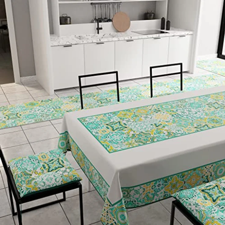 PETTI Artigiani Italiani - Tischdecke, schmutzabweisend, rechteckig, für Küchentisch, geometrisches Design, Vietri Grün, Wassergrün, X12, Sitzer (140 x 240 cm), 100% Made in Italy – Bild 4