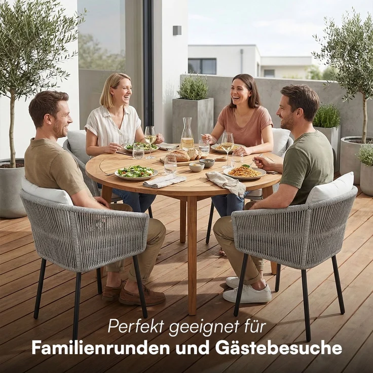 STEELSØN 'Nair' Polyrattan Gartenstuhl, 4er-Set, hellgrau, wetterfest & UV-beständig, Balkonstühle bis 160 kg belastbar, Gartensessel inkl. Kissen – Bild 10