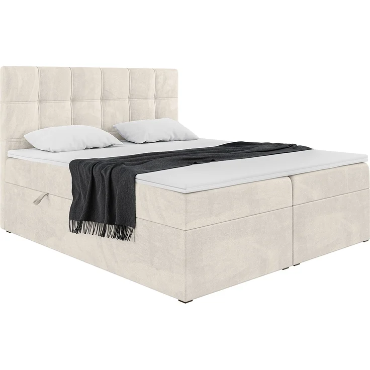 MEBLINI Boxspringbett KAI 140x200cm - H3/Creme Samt - mit Bettkasten - Gepolstert Doppelbett mit Matratze und Topper - Polsterbett mit Stauraum - Bett mit Kopfteil – Bild 2