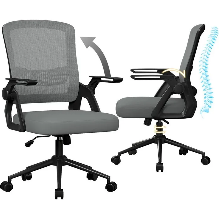 ZAISZE Bürostuhl Ergonomischer Bürostuhl mit Mesh-Rückenlehne und Lendenstütze (Verstellbarer Armlehnen, Atmungsaktiv, Höhenverstellbarer Schreibtischstuhl mit 90° Klappbaren Armlehnen), Verlängerte und Verbreiterte Rückenlehne, Drehstuhl fürs Homeoffice