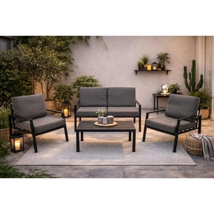 DEGAMO Gartenlounge-Set VANCOUVER 4-teilig, Aluminium anthrazit, Polster grau, wetterfest – Bild 2