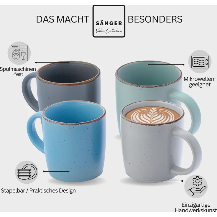 SÄNGER Steingut Kaffeebecher Bombay Sky Shades 4 teilig – Bild 4