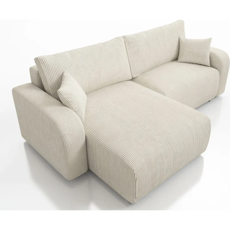 Wohnero24 Habana Mini Ecksofa 248x153 cm mit Schlaffunktion 204x133 cm – Eckcouch mit Bettkasten – Cord Creme Sofa L-Form – Wohnlandschaft Klein – Universal Montierbar – Bild 3