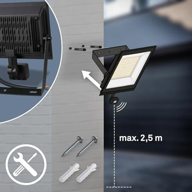 BRILONER - LED Strahler außen mit Bewegungsmelder, 50W 4500lm, Schwenkbar, IP65 Staub- und Strahlwasserschutz, Neutralweiß, Fluter, Flutlicht, Außenstrahler, Scheinwerfer, 17,5 x 21 x 4 cm, Schwarz – Bild 6
