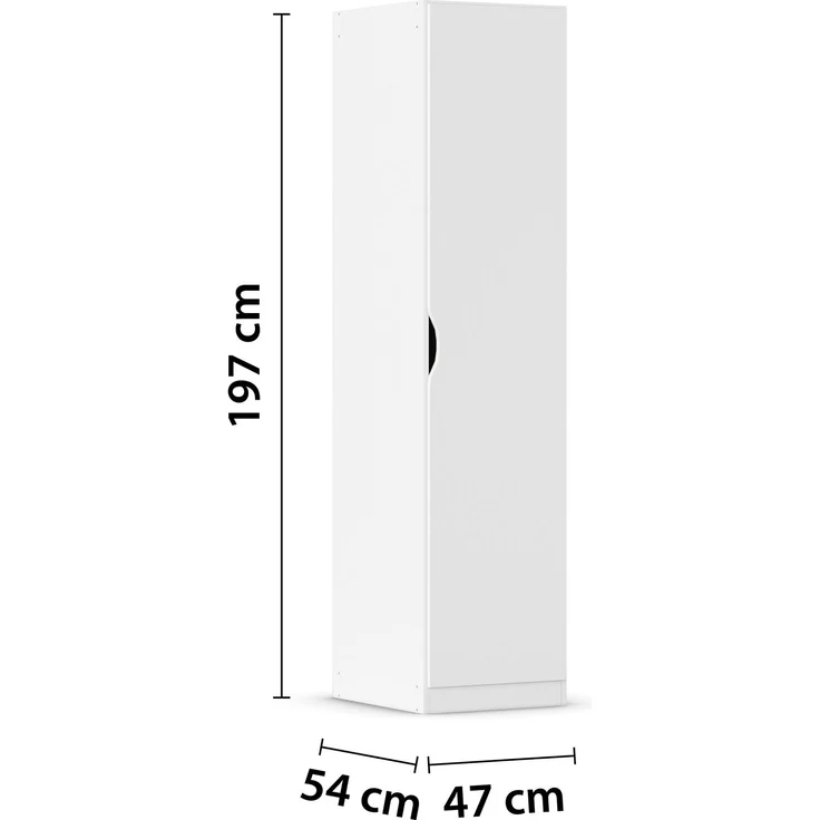 rauch Freiham, Kleiderschrank, 1-türig mit 1 Einlegeboden, 1 Kleiderstange, Farbe Weiß, BxHxT 47x197x54 cm – Bild 4