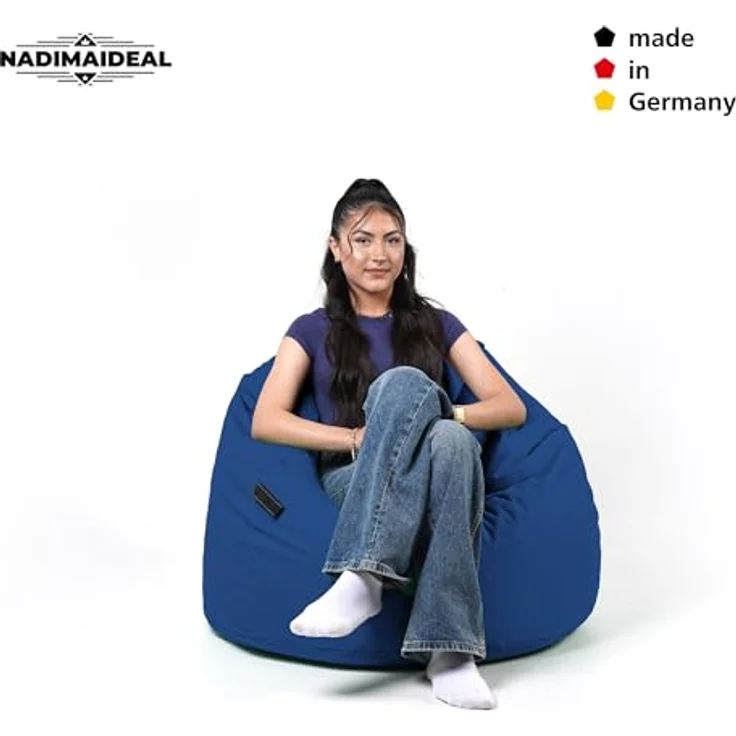 Nadimaideal Sitzsack Tropfenform Kastanie | Bodenkissen für Kinder & Erwachsene | Indoor & Outdoor | Gaming Sitzsack - Sitzkissen - Beanbag | Füllung EPS Perlen (Marineblau, XXL-Durchmesser 88 cm) – Bild 5