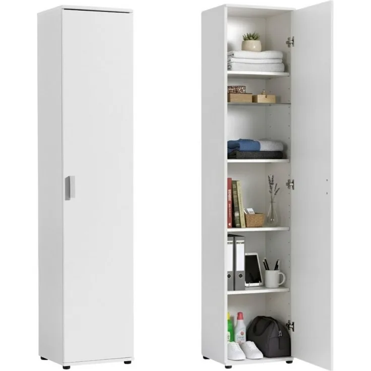 Home Collective Mehrzweckschrank Schmaler 40 cm breit mit 1 Tür & 4 Einlegeböden (Universalschrank Haushaltsschrank für Haushalt, Flur, Büro oder Schlafzimmer) 40x35x184 cm (BxTxH), Weiß