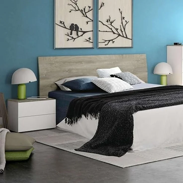 Habitdesign, modernes Kopfteil mit 2 Nachttischen – Schlafzimmer-Set für Doppelbett (135–150 cm) in Artik weiß & Eiche Alaska, viel Stauraum, Maße: 276 x 96 x 34 cm (B x H x T), Modell New Dreams – Bild 5
