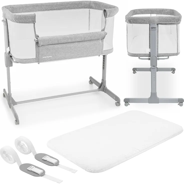 Moby-System Beistellbett Baby-Beistellbett LUNA 3in1 - Ideal für Neugeborene - grau