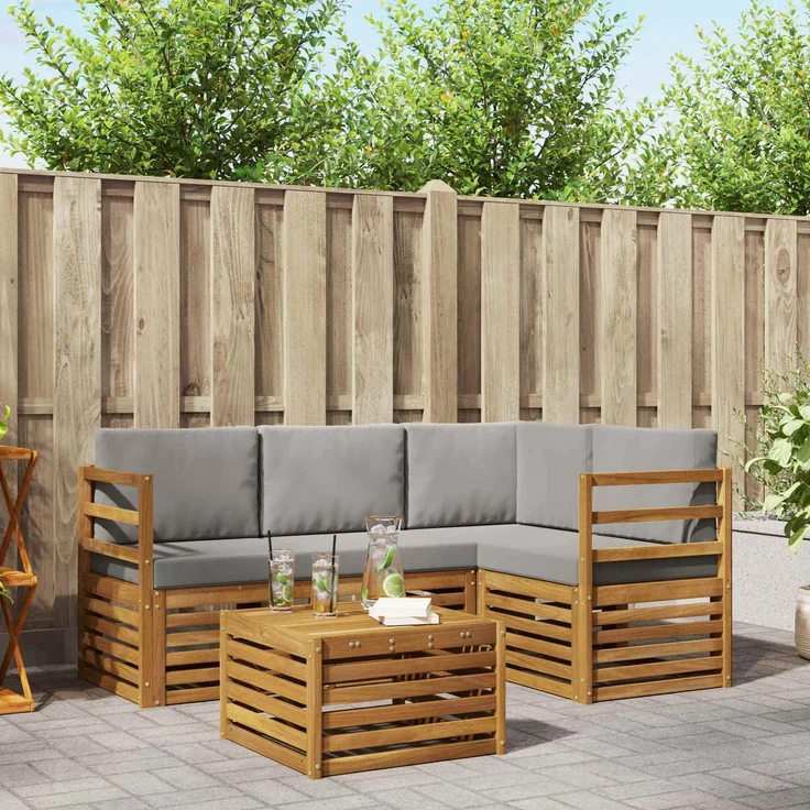 vidaXL Outdoor-Sofagarnitur 5 stk. 4-Sitzer Natur und Hellgrau 3374751 – Bild 1