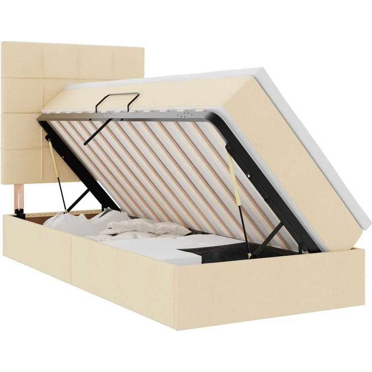 vidaXL LED-Speicherbett mit Matratze Creme 100 x 200 cm Stoff 3372400 – Bild 2
