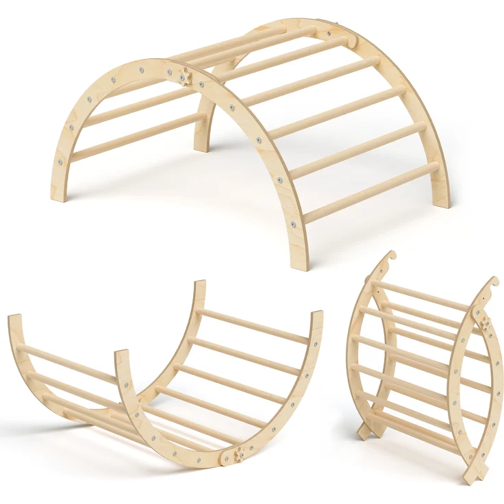Bellabino 'Ruki' 2in1 Kletterbogen und Wippe zusammenklappbar, natur lackiert, Buche Massivholz – Bild 1
