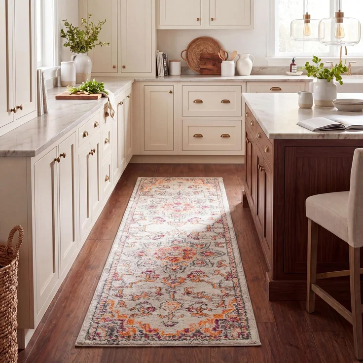 SAFAVIEH Boho Teppich für Wohnzimmer, Esszimmer, Schlafzimmer - Madison Collection, Kurzer Flor, Beige und Orange, 76 X 183 cm