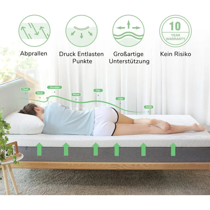 Novilla Matratze 160x190 cm H3 Gel Memory Foam Kaltschaummatratze 7 Zonen Schaumstoff Rollmatratze Bambusfasern Atmungsaktiv Oeko-Tex 18cm – Bild 4