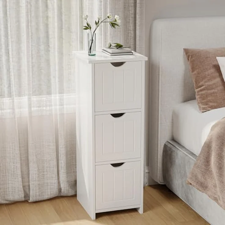Sweetcrispy Badezimmerschrank schmal modern, Badkommode mit 3 Schubladen, Hochglanz Weiß, großer Stauraum, Badezimmer Kommode, 32 x 30 x 81cm – Bild 10