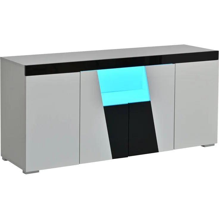 Merax 140 cm Sideboard, Großer Aufbewahrungsschrank mit 3 Schränken und 4 Türen, Abgewinkeltes Design + Schwarz-Weiß-Farbblockierung, Moderne Kommode mit LED-Lichtleiste – Bild 9