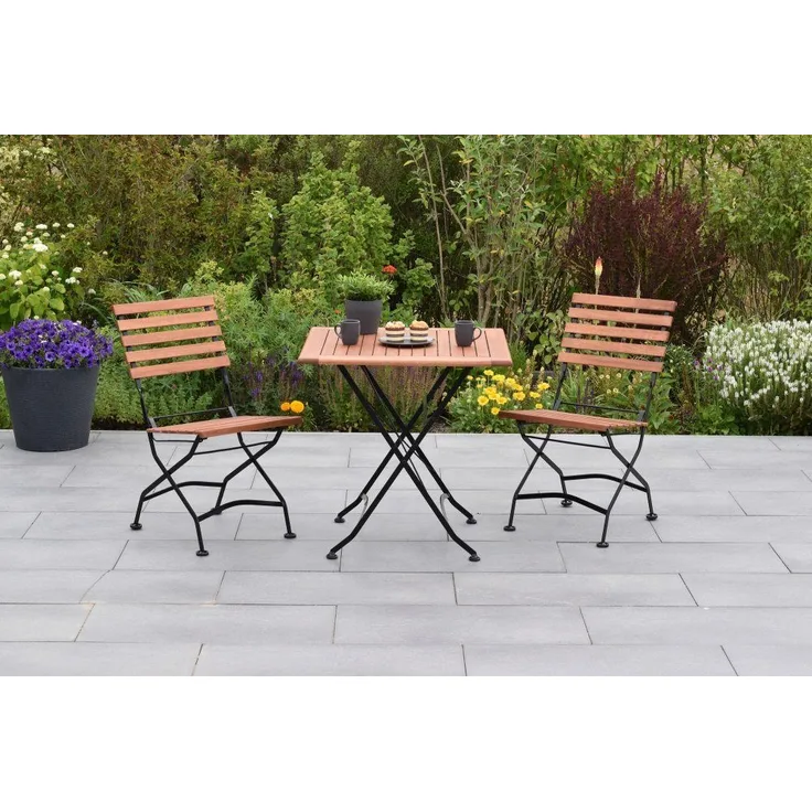 Schlossgarten Gartenmöbel Set 3tlg, Klappstühle & 75 x 75 cm