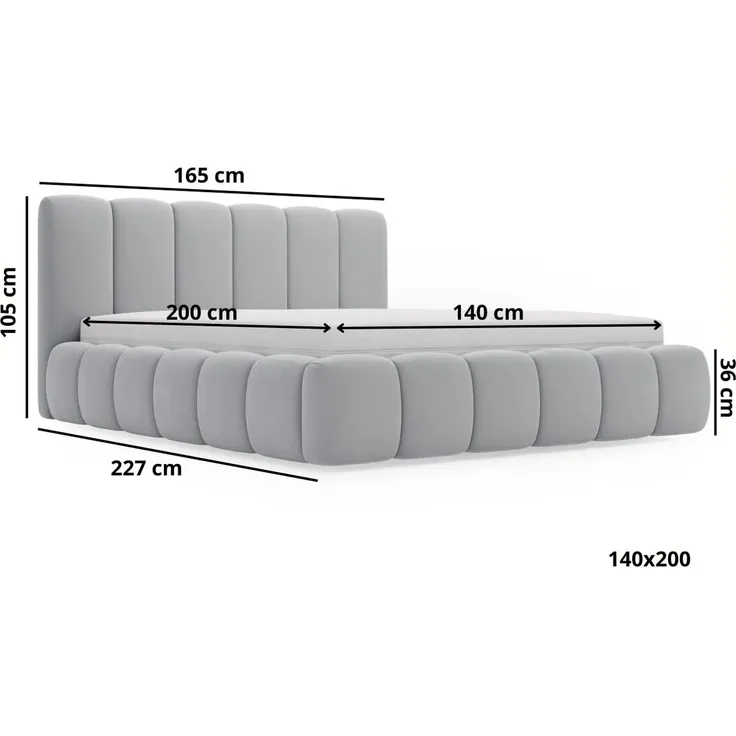 GRAINGOLD Cloud Bett 140x200, Polsterbett mit Bettkasten, Velvet-Stoff, mit Kopfteil, Hellgrau – Bild 7