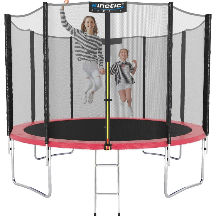 KINETIC SPORTS Trampolin Outdoor SALTO - Kindertrampolin Gartentrampolin Set mit Leiter, Netz, Randpolster, USA Sprungtuch, bis zu 160kg, Pink, Ø 310 cm – Bild 1