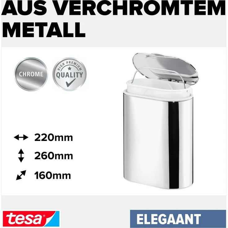 Tesa Kosmetikabfalleimer Elegaant Metall oval 260x220x160mm 10l verchr – Bild 3