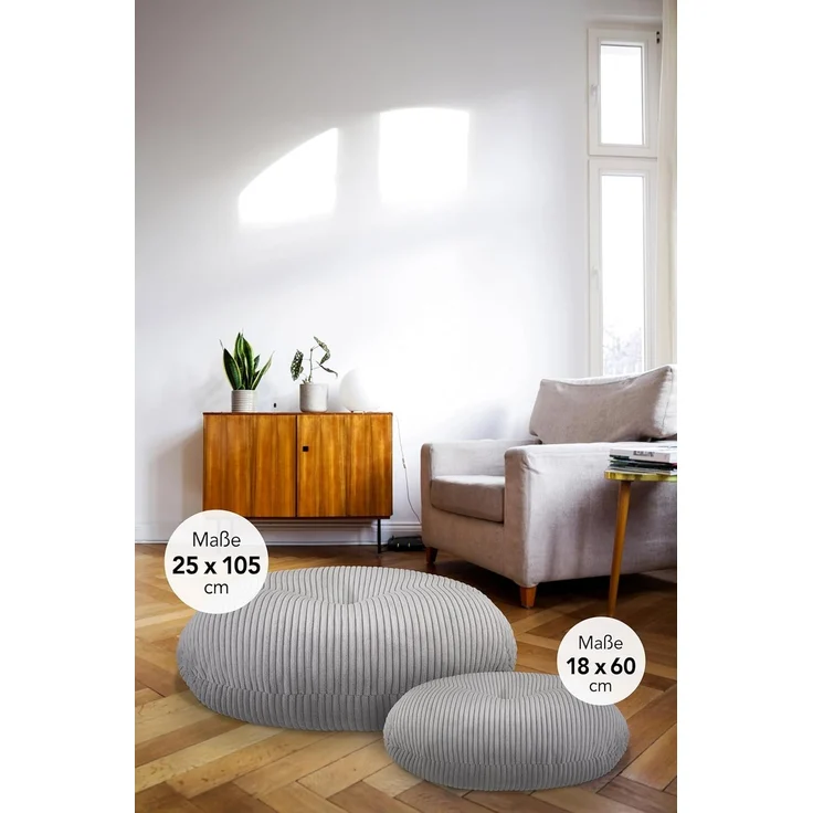 XDREAM Pouf rundes Bodensitzkissen, Meditationskissen, Sitzhocker, Fußhocker (1-St), vielseitig verwenbar, modernes Korddesign – Bild 2