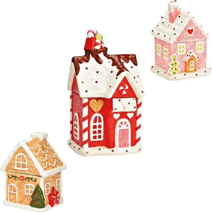 matches21 HOME & HOBBY Vorratsdose Keramik-Dose als Weihnachten Lebkuchenhaus Keksdose 12 x 16 cm, Keramik, (1-tlg), Eckige Aufbewahrungsdose als bunte Plätzchendose Gebäckdose – Bild 2