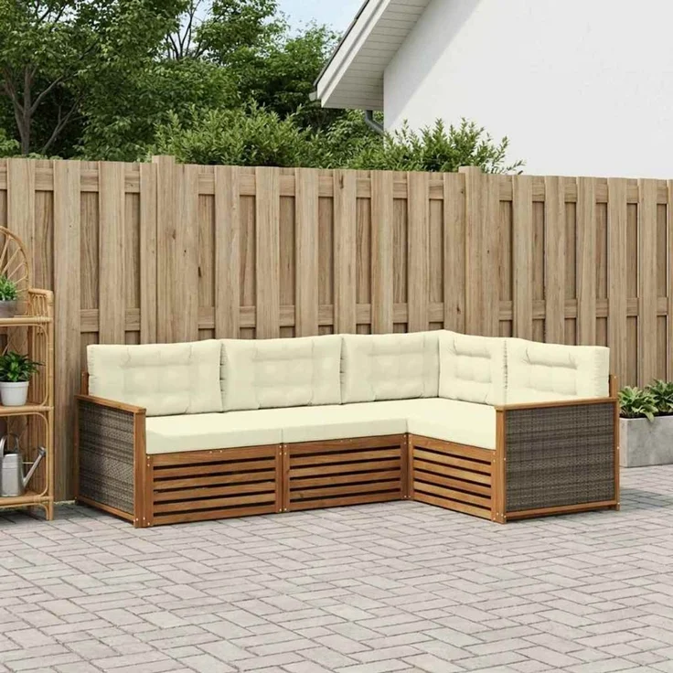 vidaXL Outdoor-Sofagarnitur 4 stk. 4-Sitzer Natur und Creme 3383288 – Bild 1