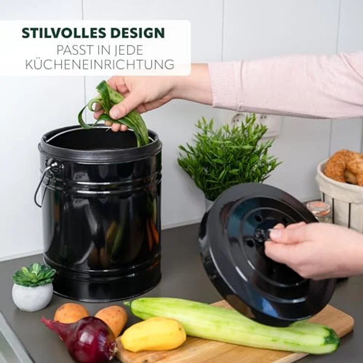 bremermann Biomülleimer Komposteimer 5 Liter, Aktivkohlefilter, Bio-Abfalleimer, schwarz – Bild 4