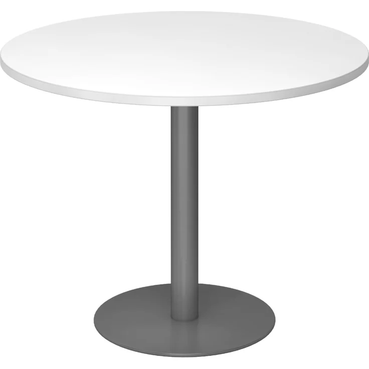 bümö Besprechungstisch, Esstisch groß, Tisch rund 100x100 cm in weiß, Gestell: graphit - großer Rundtisch für 2 Personen mit Holz-Platte, Säule aus Metall, Konferenztisch, Bistrotisch, STF10-W-G – Bild 1