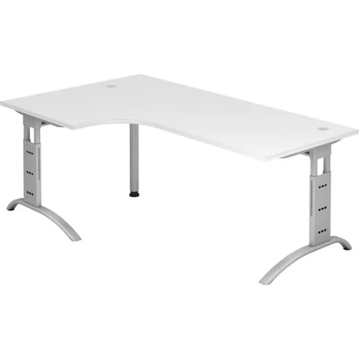Winkeltisch FS82 C-Fuß 200x120cm 90° Weiß Gestellfarbe: Silber