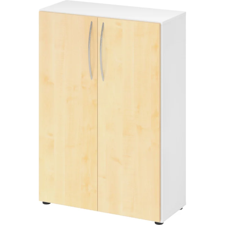 bümö Mehrzweckschrank 80cm breit, Aktenschrank o. Schuhschrank klein, Schrank mit Regal, Kommode in Weiß/Ahorn aus Holz, Vorratsschrank & Haushaltsschrank mit Metallgriffen, 4550-W-3-BM – Bild 1