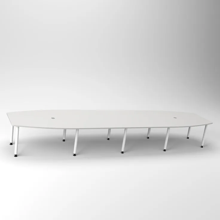 Rheinland Möbel Konferenztisch KONTI 520x130 cm – ovaler Besprechungstisch in Nussbaum mit weißen Rundrohrfüßen & 2 Kabelauslässen, erweiterbarer Meetingtisch für 16–18 Personen, moderner XXL-Tisch fürs Büro