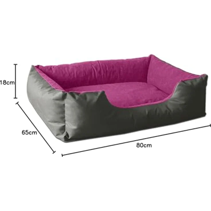 BedDog Hundebett LUPI, Hundesofa aus Cordura, Microfaser-Velours, waschbares Hundebett mit Rand, Hundekissen vier-eckig (L) ca. 80x65x18cm, PASSION-ROCK (grau/pink) – Bild 10