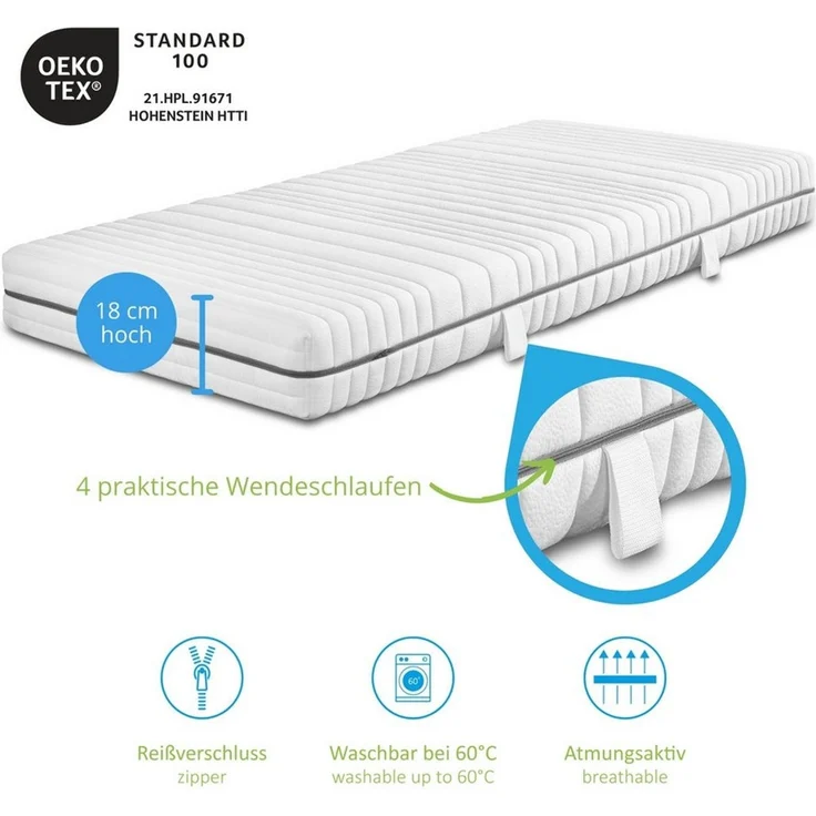 Kaltschaummatratze Vital Protect, 90x200 cm, 140x200 cm und weitere Größen, Bodyprotect, 18 cm hoch, orthopädische 7-Liegezonen, 3 verschiedene Härtegrade – Bild 3