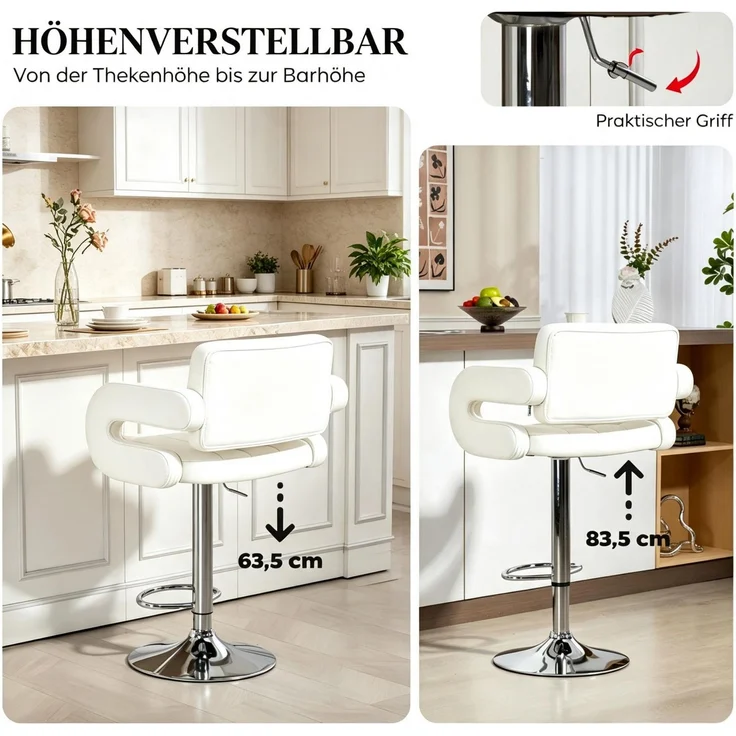 Komfortabler Höhenverstellbarer Stuhl,Barhocker mit Armlehnen und Rückenlehne,Praktischer Arbeitsstuhl (nur mit Stuhl)--Weiß--61x50x113cm--YOUDENOVA – Bild 6
