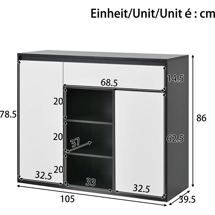 Schuhschrank aus Spanplatte mit LED & Glasböden, 105x39,5x86 cm, Schwarz – Bild 3