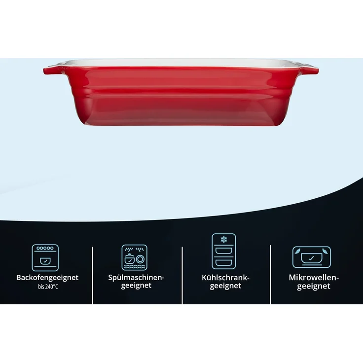 KHG Auflaufform groß 40 cm mit 3 Liter in Rot für 4-6 Personen, Ofenform Keramik Steingut rechteckig & kratzfest, Backform für Lasagne Tiramisu Aufläufe & mehr – Bild 2