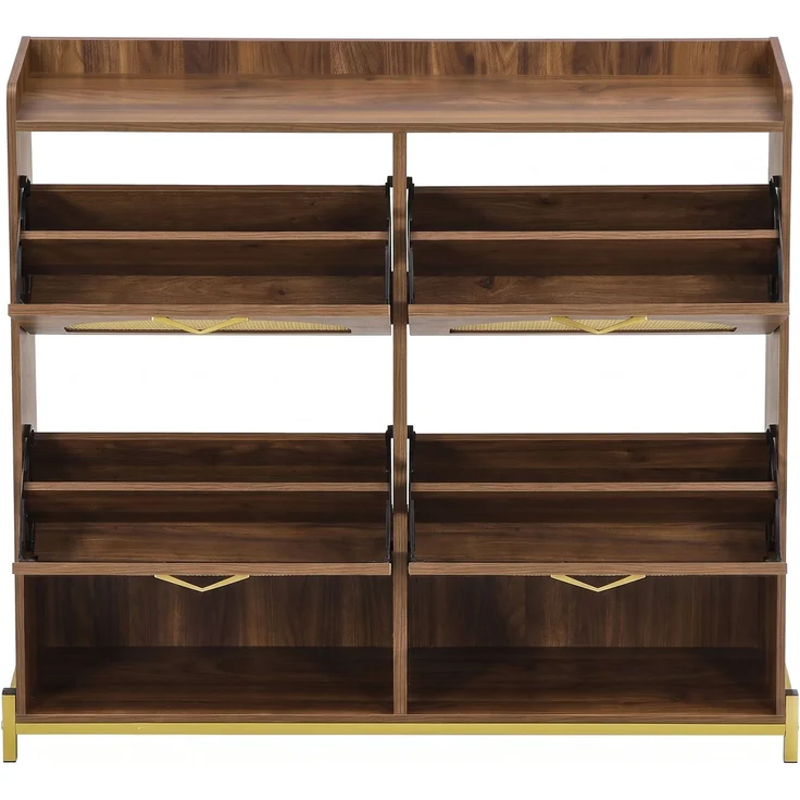 DESVIAE Garderobenschrank Schuhschrank Nussbaum aus MDF – 108,5x100x24 cm – 4 Klappen, Rattan-Optik – Bild 6