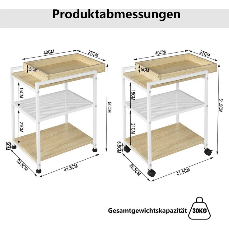 Woltu Couchtisch (1-St), mit Rollen, 3 Ablagen 1 abnehmbares Tablett – Bild 2