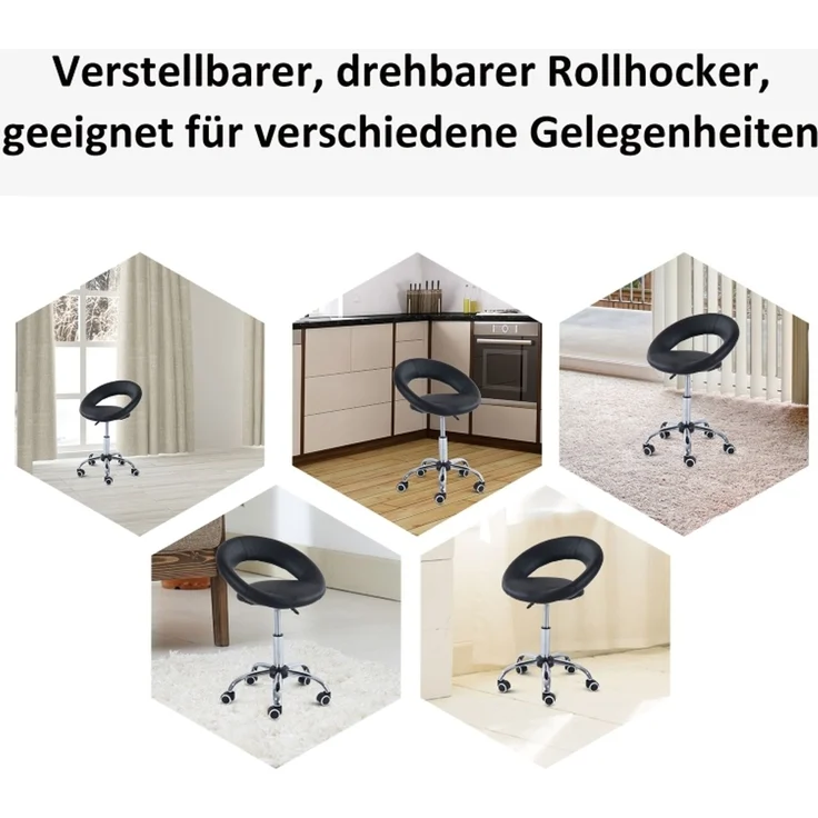 Faumrta Rollhocker Arbeitshocker Drehhocker Bürostuhl h?henverstellbar, PU+Metall, Schwarz, 50 x 54 x (66-78) cmFaux Leather50cm*54cm*78cmSchwarz – Bild 5