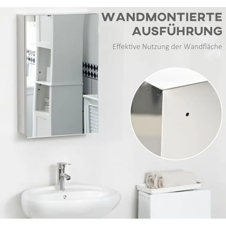 Kleankin Spiegelschrank wandmontierter Schrank mit Flügeltür und Ablagefächern (Hängeschrank, 1-St, Badezimmerschrank) für Badezimmer, Silber – Bild 7