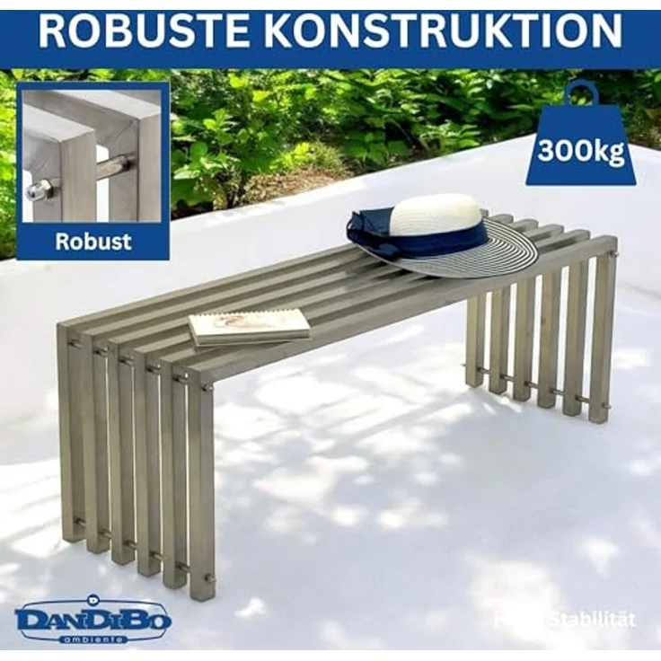 DanDiBo Gartenbank Wetterfest Metall Edelstahl Massiv 115 cm Sitzbank Outdoor Garten 96607 Parkbank Lamellenbank – Bild 3
