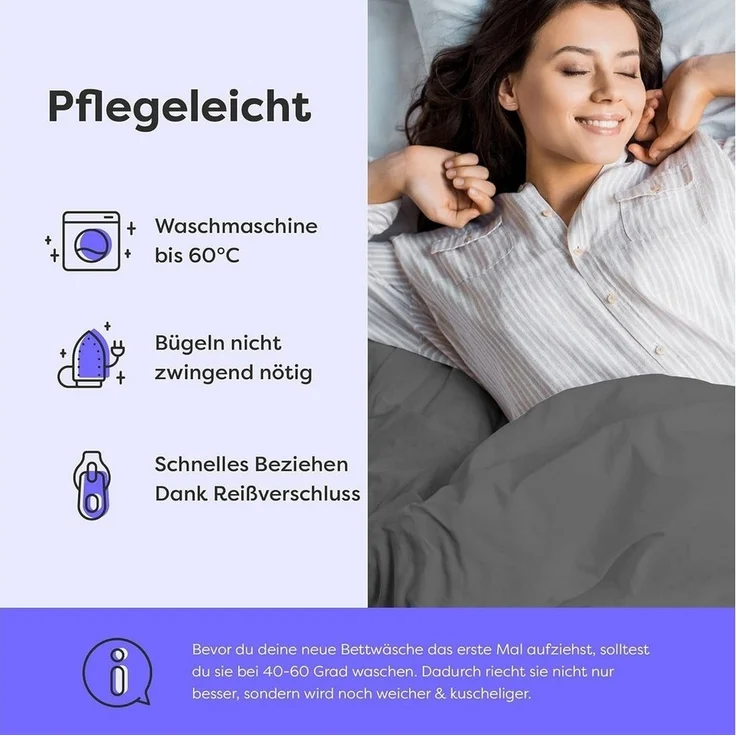 Wolkenfeld Kissenbezug Mikrofaser Kissenbezug - Allergiker Kopfkissenbezug - unfassbar weich, Größe 80x80, 40x80 und 70x90 cm I versteckter Reißverschluss – Bild 3