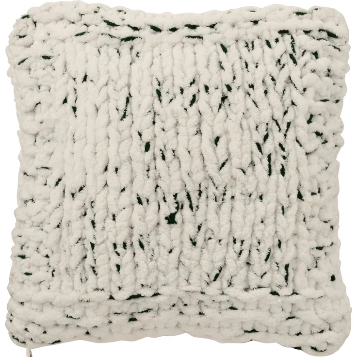 J-LINE / Kissen Gestrickt 50x50, Polyester, Weiß / Dunkelgrün / Baumwolle, Leinen, Polyester / Grün, Weiß / L50,00xB50,00xH15,00cm
